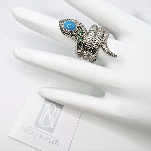 🎃Nicky Butler 925 Sterling Silver Turquoise SNAKE Coiled Ring Brand New Unique - Picture 4 of 12
